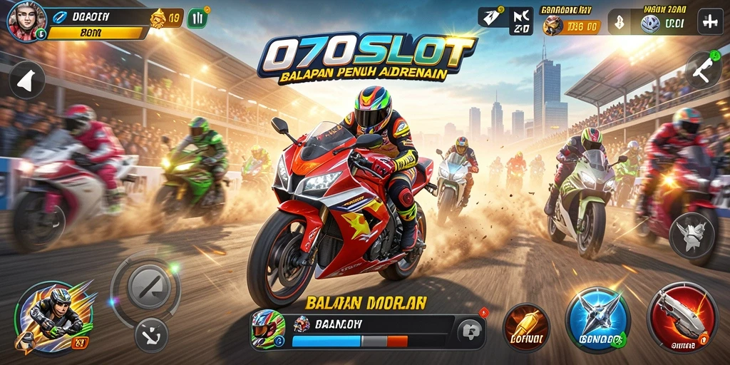 Screenshot gameplay 070SLOT menampilkan balapan motor seru.