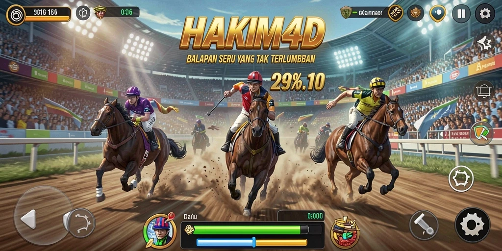 Gameplay seru HAKIM4D dengan balapan menegangkan.
