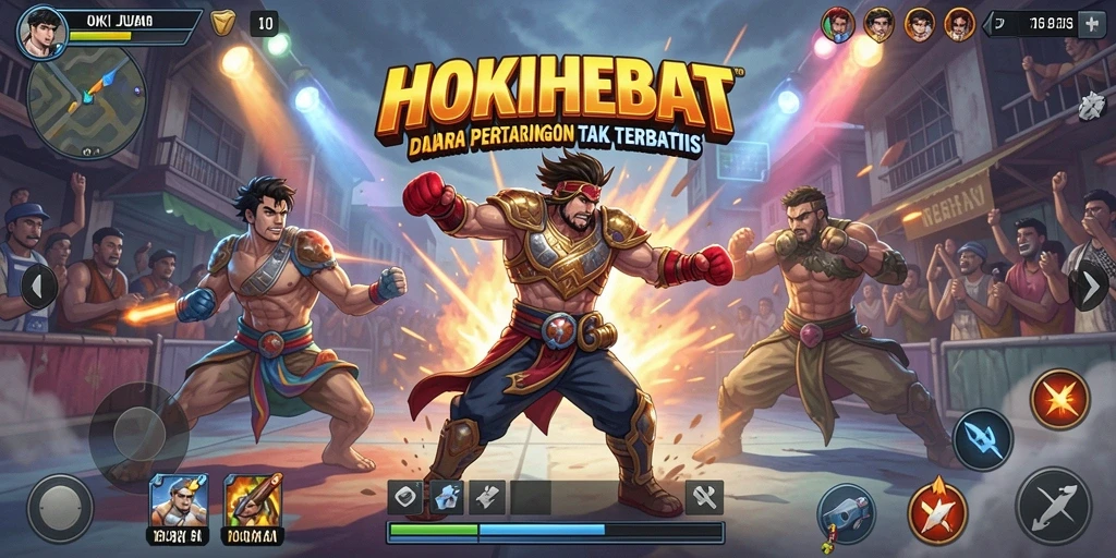 Screenshot HOKIHEBAT menampilkan aksi pertempuran yang seru dan dinamis.