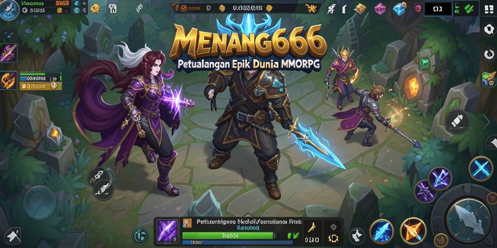 Tangkapan layar gameplay MENANG666 menampilkan pertempuran epik di dunia fantasi.