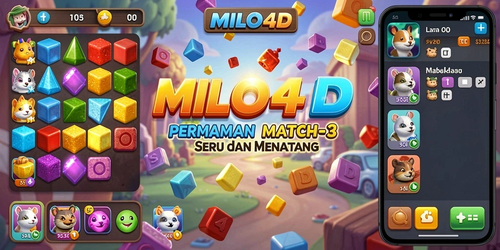 Tampilan gameplay Match-3 yang penuh warna dan seru.