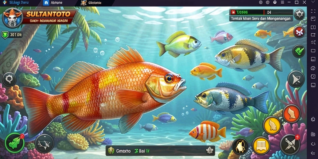 Tampilan gameplay SULTANTOTO yang seru saat menembak ikan.