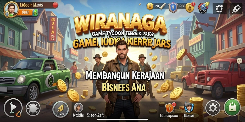 Screenshot gameplay WIRANAGA yang menampilkan manajemen bisnis Tycoon.